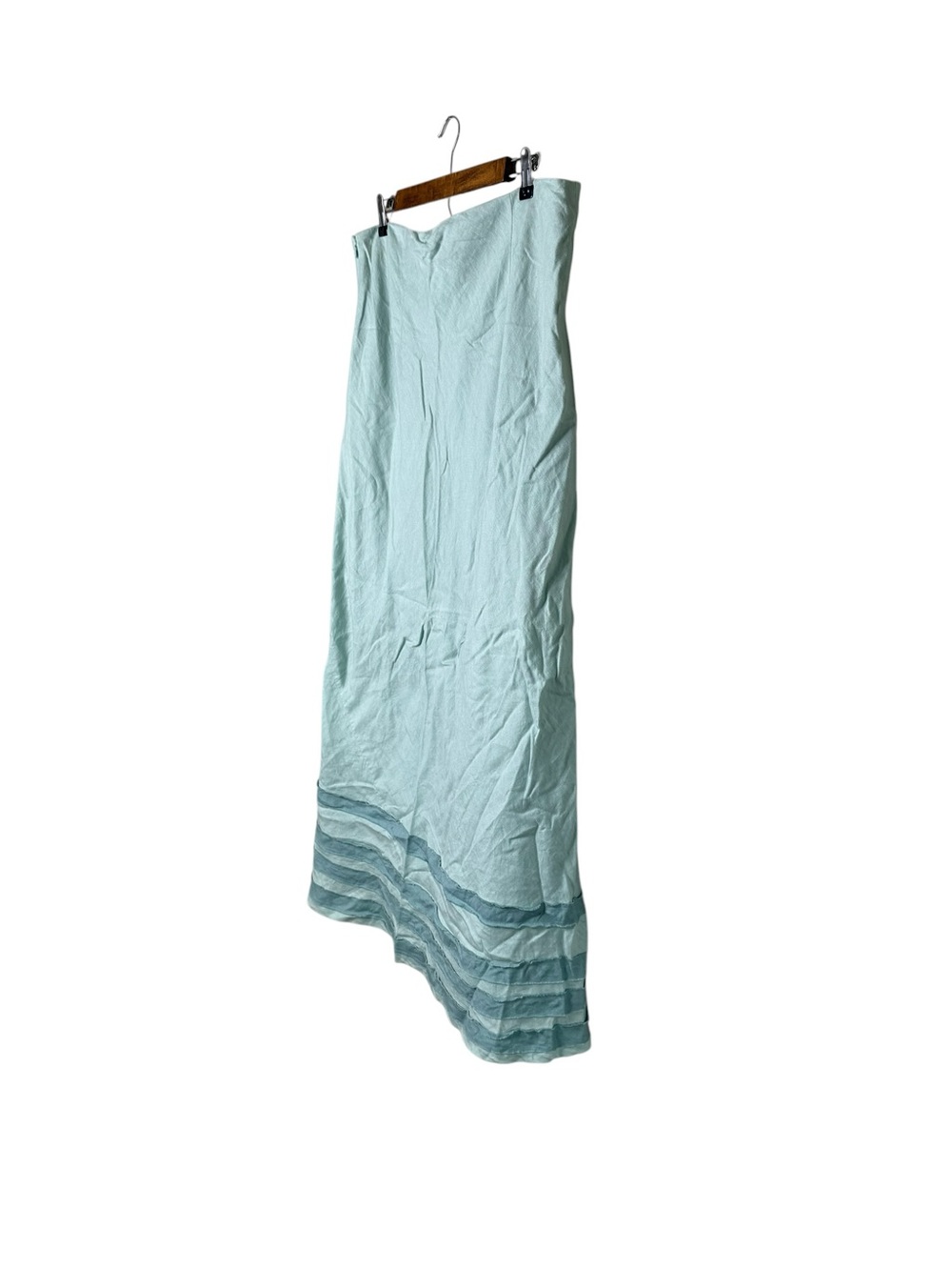Boden 100% Linen Blue Green Teal Maxi Skirt Tiered Stripes Modest Minimalist - Picture 8 of 9